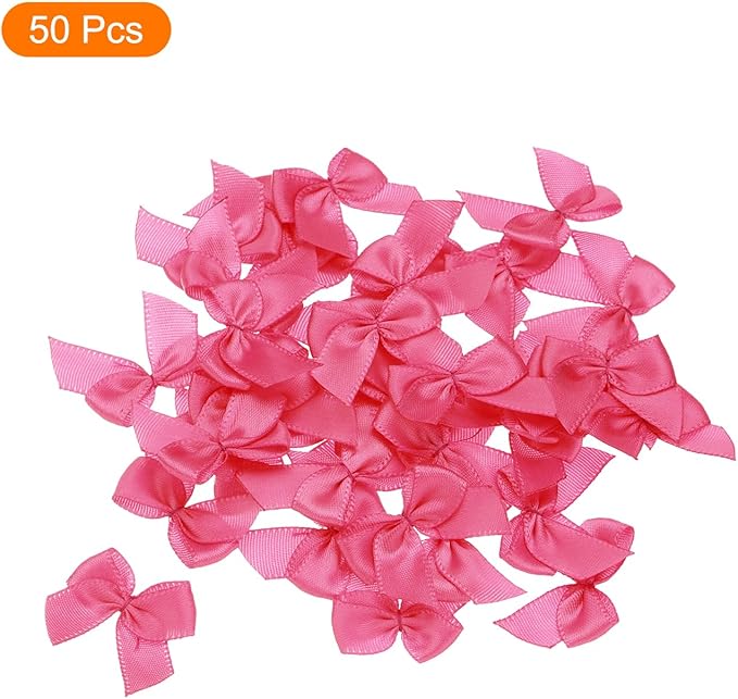 MECCANIXITY 50Pcs Mini Ribbon Bow 1" Mini Fabric Satin Ribbon Flower Bows for Craft DIY Sewing Wedding Birthday Party Gift Wrap Bows Rose Red