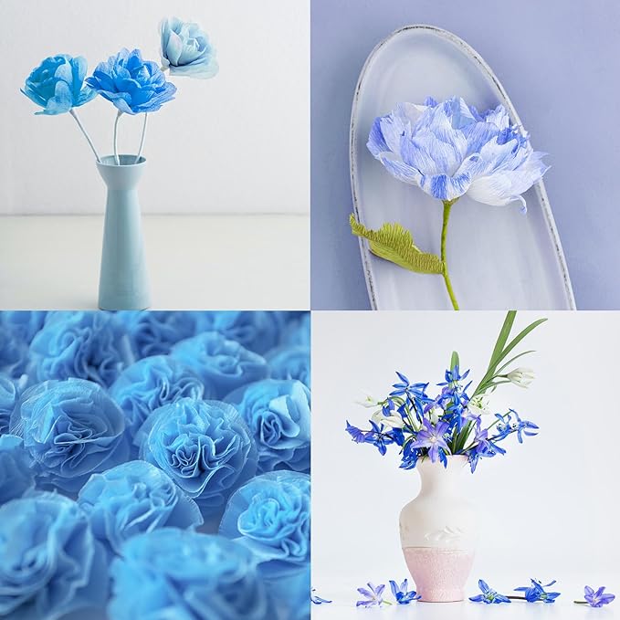 Whaline 8 Rolls Blue Crepe Paper Streamers 25 x 250cm 4 Gradient Blue Colors Party Decorative Craft Streamers Roll for Graduation Party Supplies Backdrop DIY Gift Wrapping Room Wall Decor