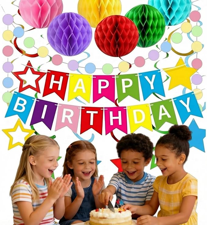 Happy Birthday Decorations, 50Pcs Rainbow Happy Birthday Banner Decorations for Men Women Party Supplies