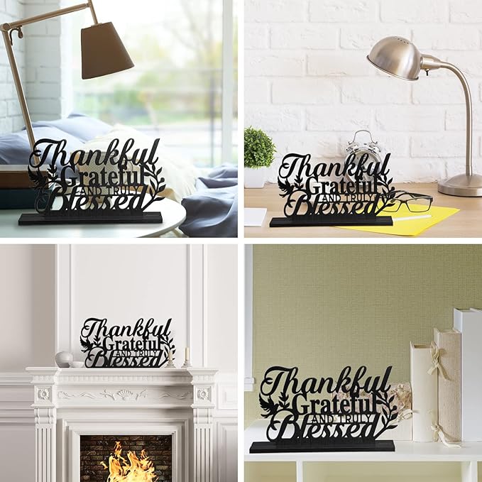 Geetery Inspirational Table Centerpieces Wooden Religious Inspirational Home Decoration Motivational Blessed Table Decor for Home Kitchen Office Faith Christian Gifts Supplies Decor(Thankful)