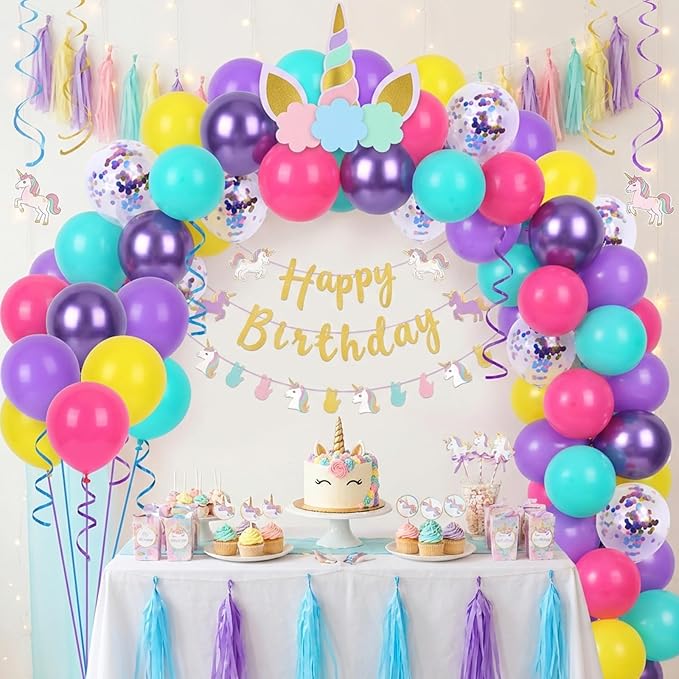 RUBFAC Pink and Purple Balloon Bithday Balloons, 65pcs 12 Inches Purple Metallic Teal Yellow Confetti Party Balloons for Magic Hunters Theme Birthday Baby Shower Decoration