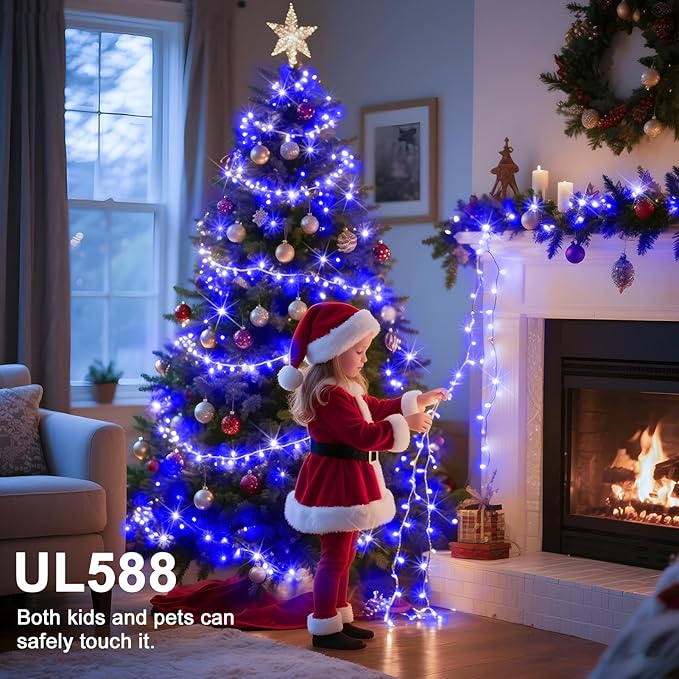 393 FT Christmas Lights 1000 LED Xmas Lights Outdoor Christams String Lights Waterproof 8 Modes & Timer, Fairy Lights Plug in for Weeding, Patio, Party, Holiday,Christmas Decor (Blue)
