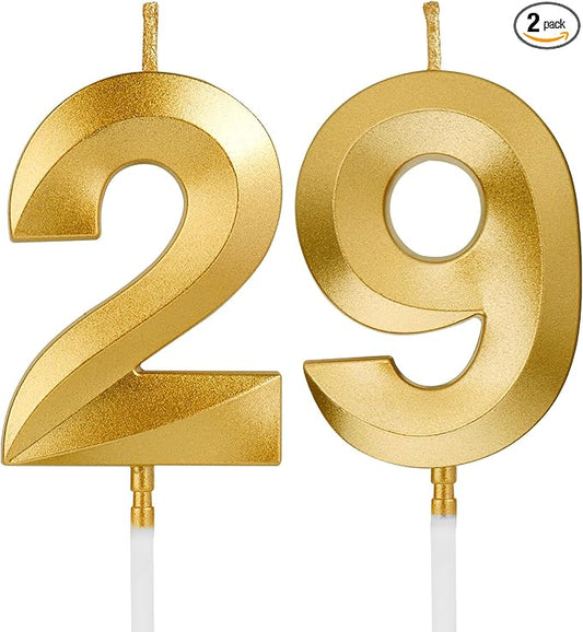 Birthday Candles, 1.96 Inch Number 29 Happy Birthday Candles, Number Candles Decoration for Birthday Party and Anniversary Celebration(Champagne Gold)