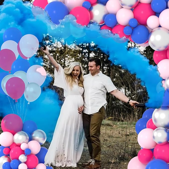 Hot Pink Blue Balloon Garland Arch Kit, 122PCS Pink Silver Royal Blue Balloons for Wedding Engagement Birthday Anniversary Baby Shower Girl or Boy Baby Gender Reveal Party Decorations