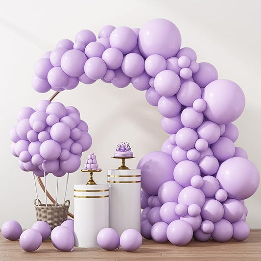 RUBFAC 129pcs Pastel Purple Balloon Arch Kit Different Sizes 18 12 10 5 Inches, Light Lavender Lilac Balloons Garland for Mother's Day Birthday Baby Shower Gender Reveal Wedding Party Decoration