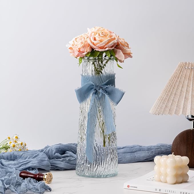 Husfunov Dusty Blue Handmade Chiffon Ribbon,1.5Inch x 3 Rolls Total 24 Yards Dusty Blue Fringe Chiffon Silk Ribbon,for Wrapping Wedding Invitations,Bridal Bouquets,DIY Crafts,Home Decor and More