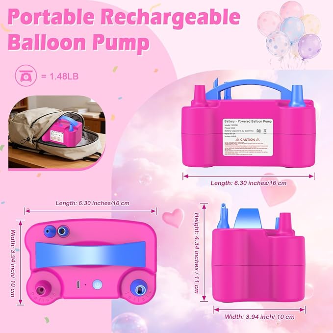 Balloon Pump Electric Air Pump for Inflatables Portable Electric Balloon Blower Machine for Baby Shower Birthday Party Decorations (with Battery)
