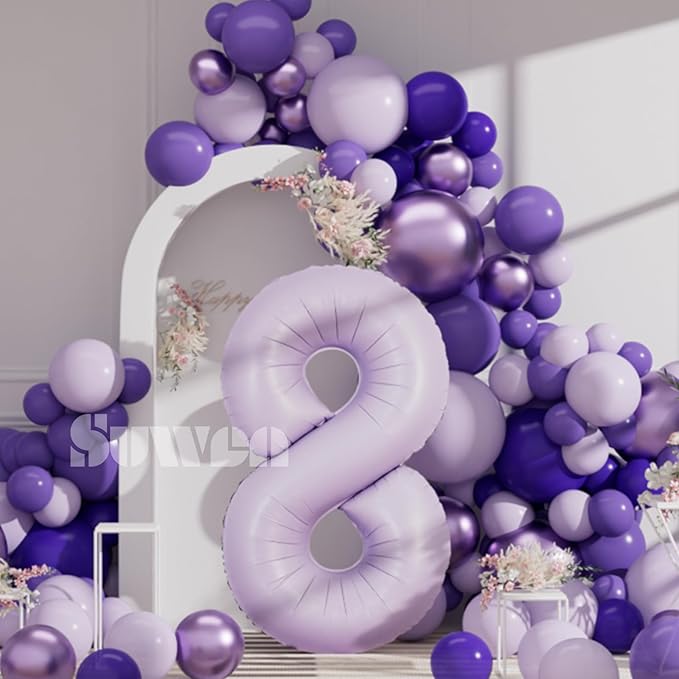 SUWEN 40 Inch Light Purple Large 8 Balloon Number Big Foil Helium Lavender Number Balloons Huge Mylar 0-9 Giant Jumbo Happy 8th Birthday Party Anniversary Decorations