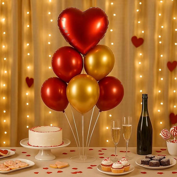 6pcs Balloon Stands Kit Table Centerpiece Table Decorations for Valentine's Day Wedding Proposal Decoration Party Decorations (Red Heart)