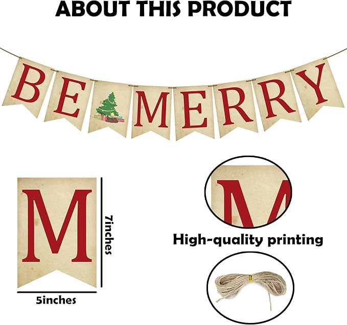 Christmas Decoration - Be Merry Xmas Banner Wall Hanging Holiday Decor for Fireplace, Wall or Outdoor - Christmas Party Supplies & Decor Banner for Home Office Room（Xmas Tree） - A01