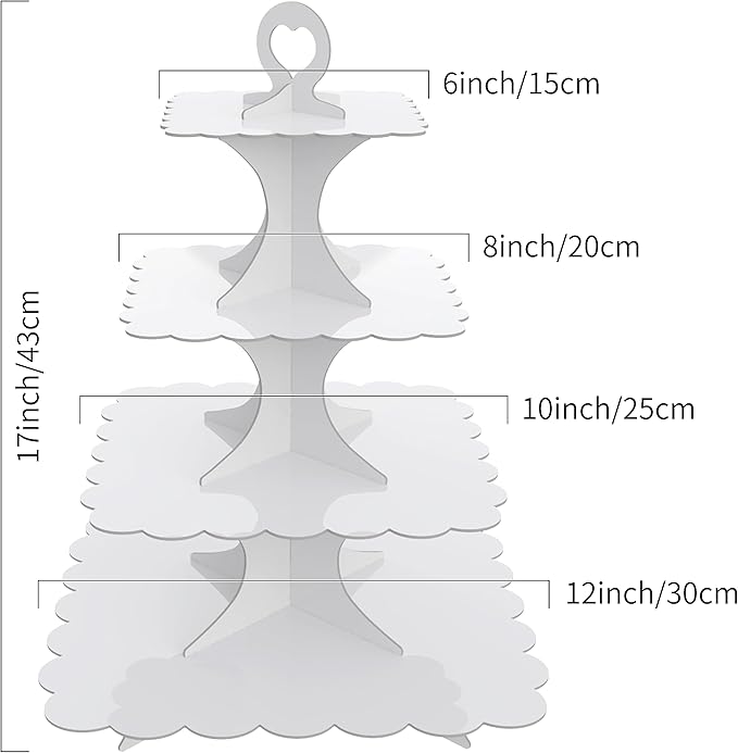 4-Tier Square White Cupcake Stand 2-Pack – Sturdy Cardboard Dessert Display for Weddings, Birthdays, Parties
