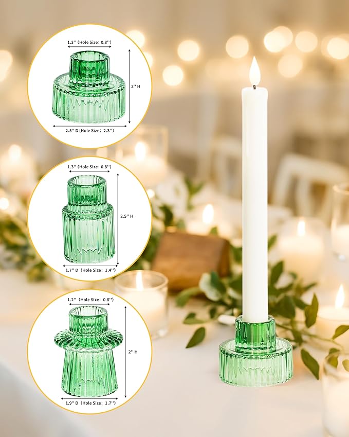 Homemory Colorful Glass Candle Holders, 3 Pcs Green Tea Light Holders, Taper Glass Candlestick Holder, Votive Candle Holders for Tables Wedding Centerpieces, Shabbat, Home Decor, Christmas