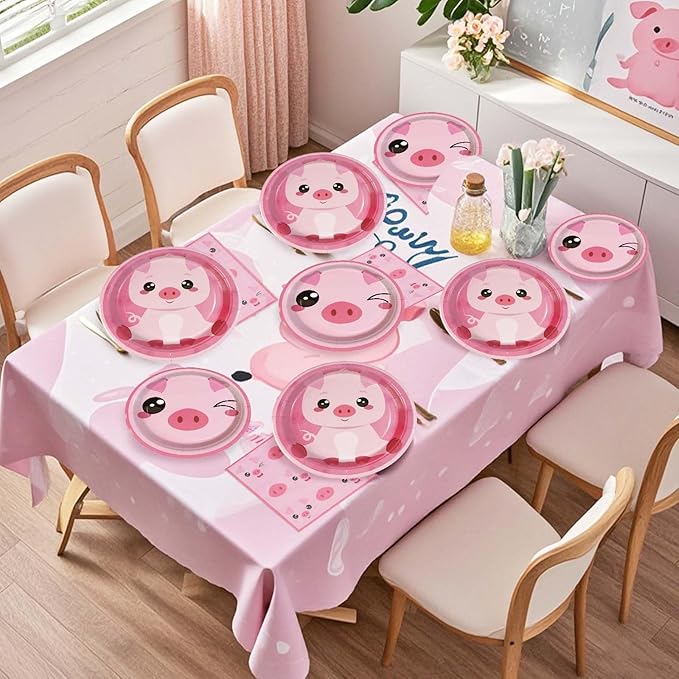 96 Pcs Pig Birthday Decorations 350 GSM Disposable Pink Pig Plates and Napkins Tableware Set Farm Animal Birthday Decorations Pig Party Supplies for Girls Piggy Theme Birthday Party Favor 24 Guests