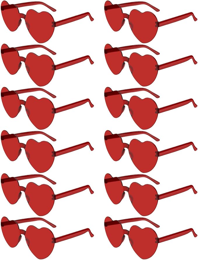 NACHLYNN 12 Pairs Red Heart Sunglasses for Women Rimless Heart Shaped Sunglasses Candy Color Glasses for Party Favors
