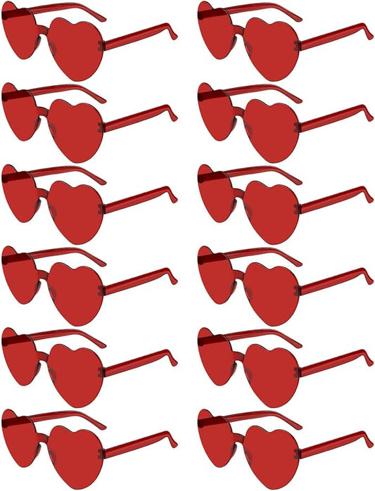 NACHLYNN 12 Pairs Red Heart Sunglasses for Women Rimless Heart Shaped Sunglasses Candy Color Glasses for Party Favors