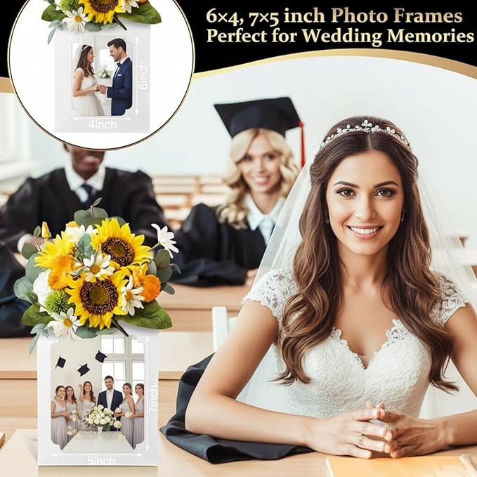 Spiareal 6 Pcs Graduation Box Centerpieces for Table 6/7 Inch Photo Frame Display Congrats Grad Party Favor Gift Picture Table Box Photo Props Frame for Graduation Decoration(White)