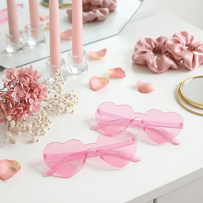 20 Pairs Heart Sunglasses, Heart Shaped Sunglasses Fun Rimless Pink Accessories for Women, Bachelorette Party Favors