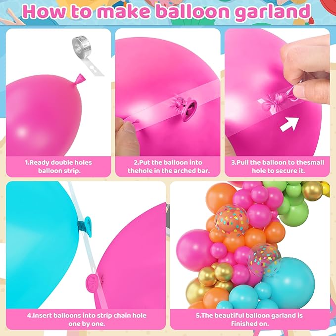 Amandir 153pcs Tropical Balloons Arch Garland Arch Kit, Different Sizes 18 12 10 5 inch Hot Pink Green Blue Latex Metallic Confetti Luau Balloons for Summer Beach Aloha Hawaiian Pool Party Decoration