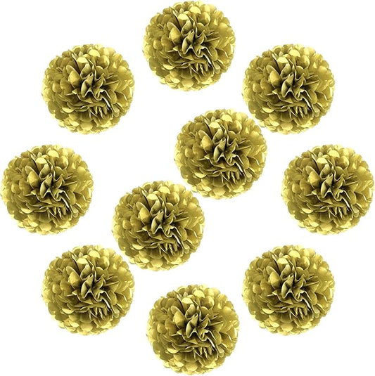 Lightingsky 10pcs Paper Tissue Pom Poms DIY Flowers Ball for Wedding Party Home Decoration (14 inch, Gold)