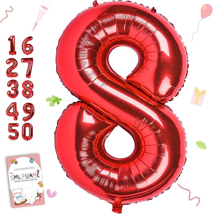40 inch Number Balloon 0-9 Red Large Number 8 Balloons,Digital Balloons for Birthday Party Celebration Decorations Supplies, Helium Foil Number Balloons for Wedding Anniversary