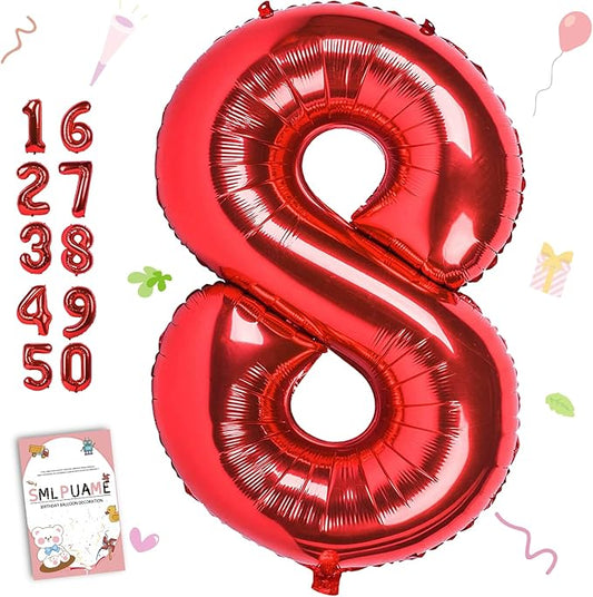 40 inch Number Balloon 0-9 Red Large Number 8 Balloons,Digital Balloons for Birthday Party Celebration Decorations Supplies, Helium Foil Number Balloons for Wedding Anniversary