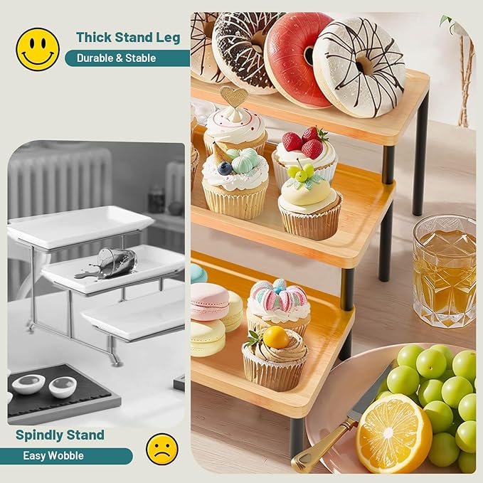 3 Tier Serving Tray Set,17" Serving Stand & Platter Tower Plate for Party Supplies,Reusable Serving Tray for Food Fruit Cookie Afternoon Tea Hosting