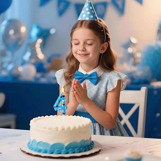 Number 4 Birthday Candle for Cake – Blue Gentleman Style with Sunglasses, Bow Tie & Mustache Design – Cool Cake Topper for Birthday Party Decoration