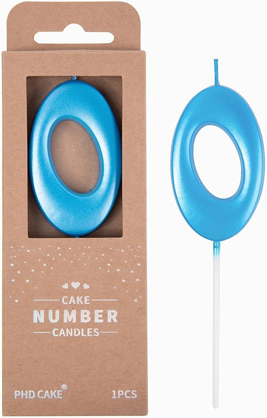 PHD CAKE 2.76 Inch Elegant Blue 0 Number Birthday Candles, Blue Number Candles, Cake Number Candles, Party Celebration