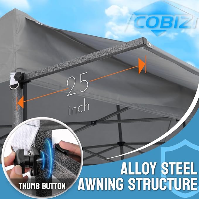 COBIZI 10X30 Pop Up Canopy Tent Heavy Duty with Sidewalls, Outdoor Commercial Canopy with Awning, Waterproof&69 SF Extended Awning, Vendor Tent for Market, Party Events, Grey