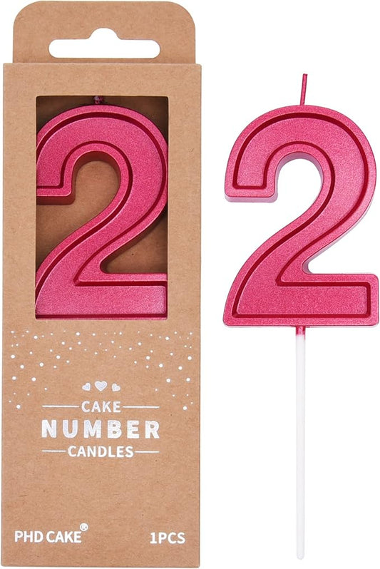 PHD CAKE 2.76 Inch Luxe Red 2 Number Birthday Candles, Red Number Candle, Cake Number Candles, Party Celebration