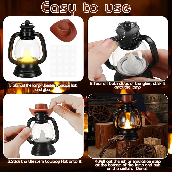 Ferraycle 60 Pcs Cowboy Theme Party Decoration Western Party Decor Rodeo Table Centerpieces Rustic Country Mini Cowboy Hat Lantern Horseshoe Wagon Wheel Hay Bales for Adult Cowgirl (Brown)
