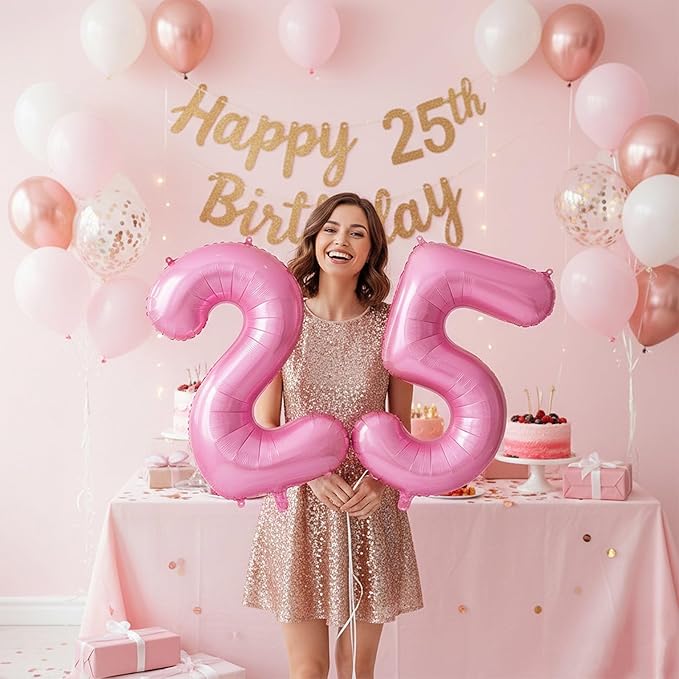 Pink Number 25 Balloons, Big Large Foil Number Balloons, Jumbo Giant Mylar Balloons for Birthday Party Decorations Supplies Anniversary (Number 25)