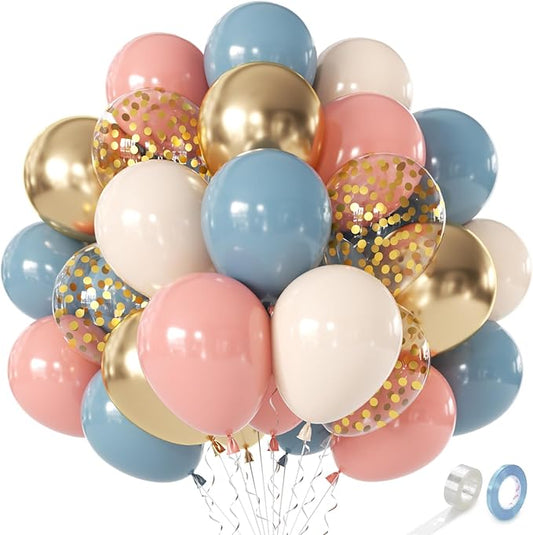 Gender Reveal Balloons - Pink and Blue Sand White Metallic Gold Balloons for Boho Gender Reveal Birthday Graduations Weddings Bridal Shower Party Decorations