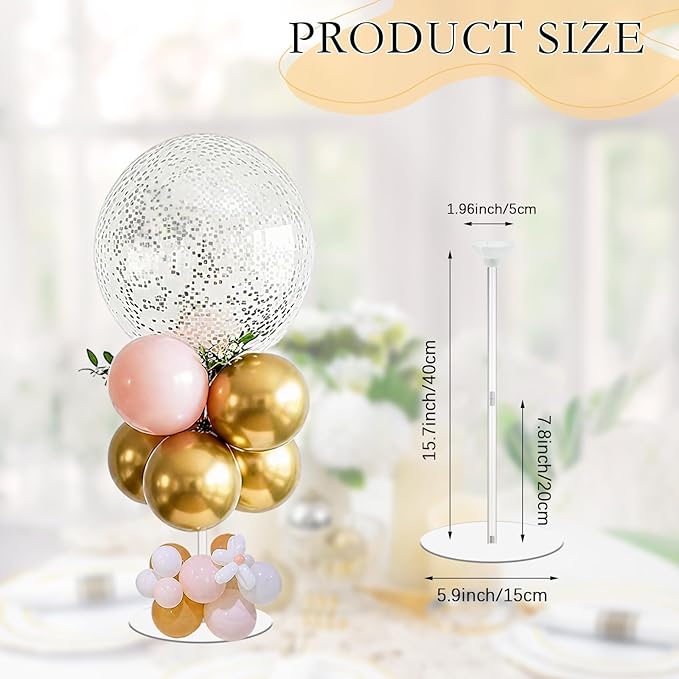 8 Pack Clear Acrylic Balloon Stands - 15.75 Inch Tabletop Display Stands with Non-Slip Base for Party, Wedding, Birthday Centerpiece Decor(Balloons Not Included)
