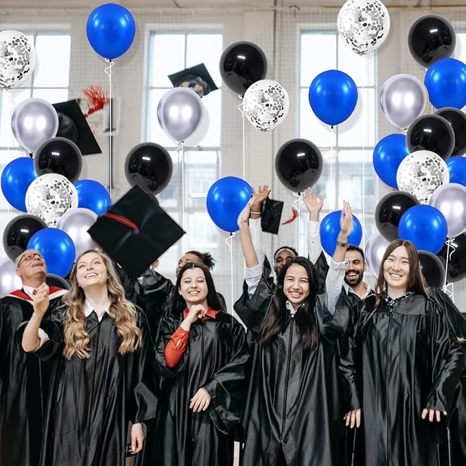 Royal Blue, Black, Metallic Silver Balloons Set - 122PCS Royal Blue and Black Balloons Arch Garland for Video Gaming Boy Birthday Men 30th 40th 50th Birthday Retirement Graduation Party Decorations