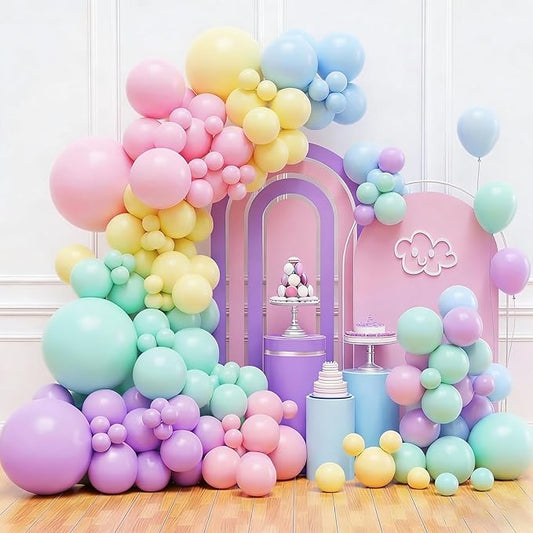 Pastel Balloons Garland Arch Kit, Rainbow Party Balloons, Multicolor Macaron Pink Blue Green Purple Yellow Balloons for Birthday Rainbow Party Baby Shower Wedding Decorations