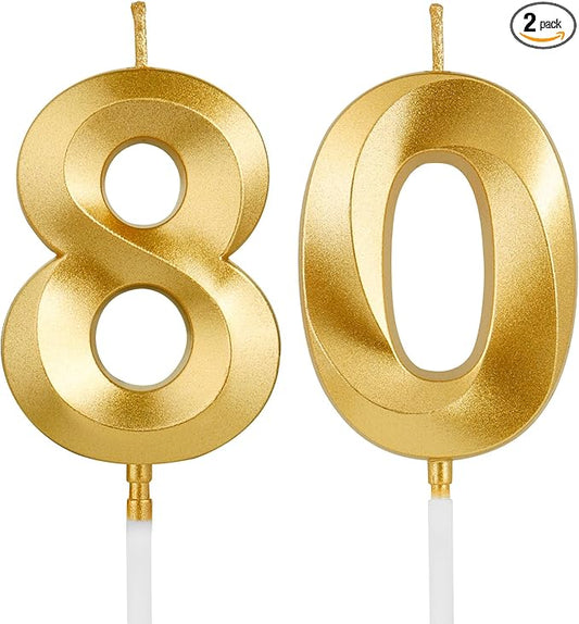 Birthday Candles, 1.96 Inch Number 80 Happy Birthday Candles, Number Candles Decoration for Birthday Party and Anniversary Celebration(Champagne Gold)