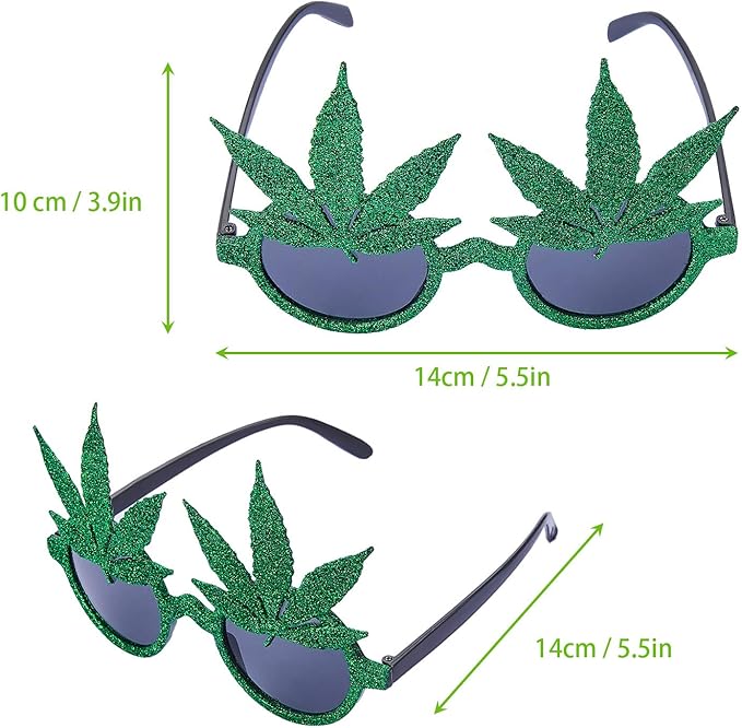 5 Pairs Marijuana Glasses Glittered Weed Glasses Pot Leaf Round Lens Sunglasses for Halloween Costume Green
