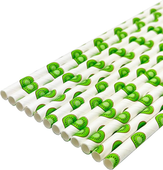 100 Pcs Disposable Straws, Biodegradable Paper Straws for Juices, Shakes, Smoothies, Party Supplies (Kiwifruit)