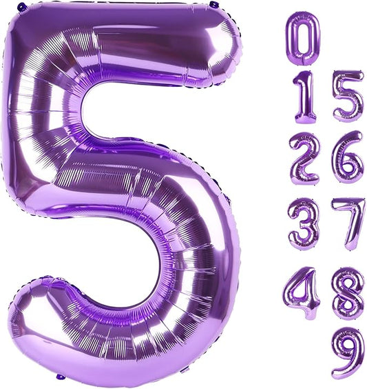 Balloon Numbers 40 Inch 5 Ballon for 5th Birthday Decorations, 15 25 35 50 Big Purple Number Balloons for Wedding Photo Shoot Party Decor