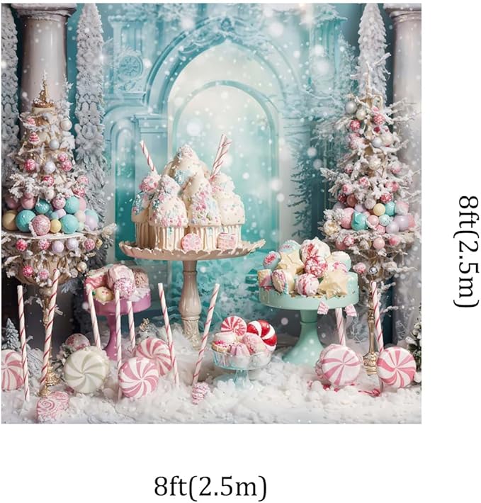 Kate 8x8ft Christmas Candy Tree Photography Backdrops Dreamlike Snowflake Ice Cream Cake Cup Christmas Decoration Photo Background Xmas Happy Birthday Party Baby Shower Backgrounds Video