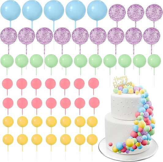 60Pcs Glitter Cake Balls Decorations Foam Cake Topper Balls Mini Balloon Cupcake Toppers for Cake Decorating Birthday Baby Shower Party (Glitter Candy Color)