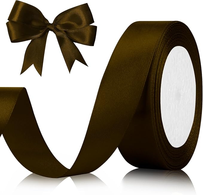 Satin Brown Ribbon for Gift Wrapping - 1 Inch 25 Yards, Maroon, Christmas, Decoration, Bow, Floral, School Themed
