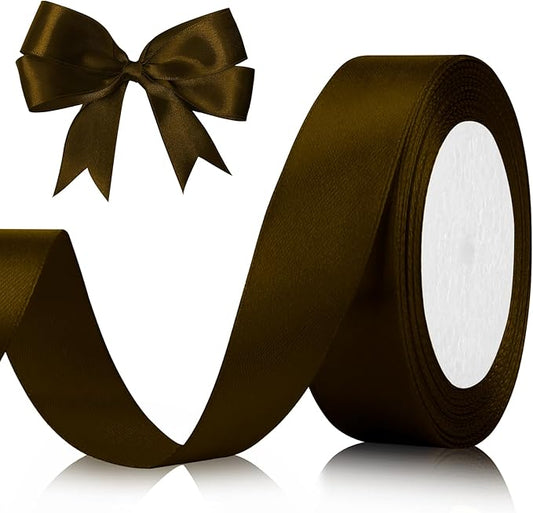Satin Brown Ribbon for Gift Wrapping - 1 Inch 25 Yards, Maroon, Christmas, Decoration, Bow, Floral, School Themed