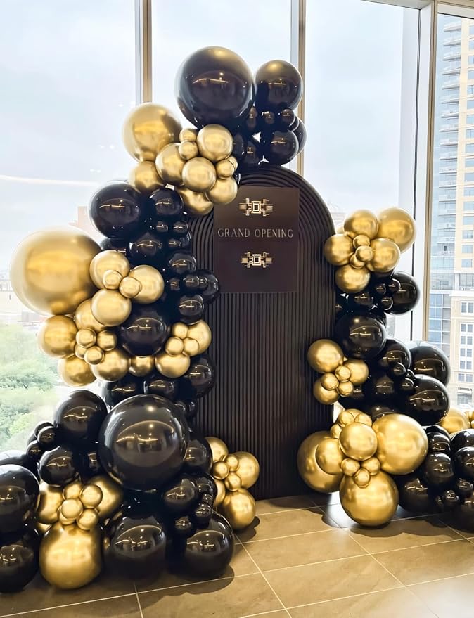 Black and Gold Balloons Arch Garland Kit, 129 Pcs 18/12/10/5 In Black Gold and Confetti Balloon, Graduation Balloons Arch kit for Graduation 2026 Decorations,Birthday, Retirement, Anniversary