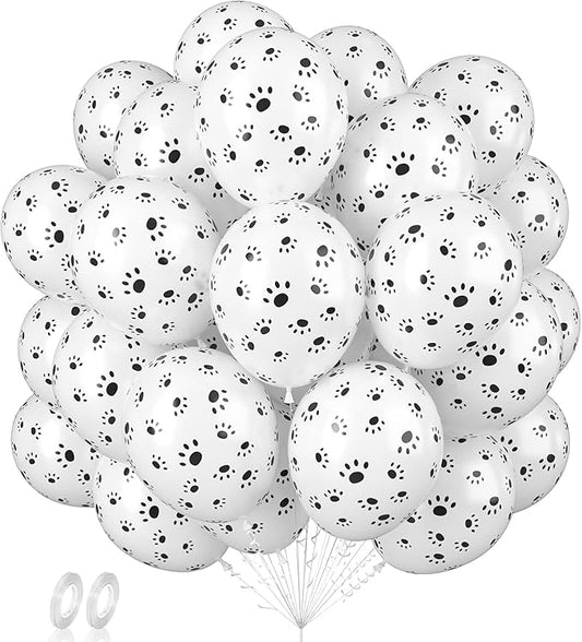 Baipian Paw Balloons, 60 Pcs Dog Paw Balloons, 12 Inch White Paw Print Balloons Pet Latex Balloons Helium for Kids Animal Dog Themed Party, Dog Birthday Decorations, Puppy Dog Themed Party Supplies