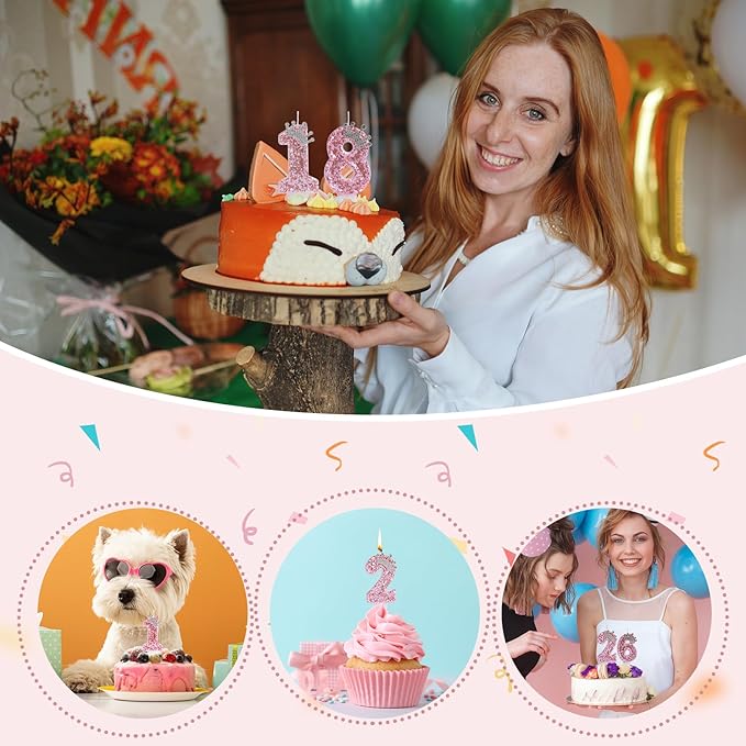 Birthday Number Candles,Pink Crown Birthday Candles for Cake,Glitter Number 9 Candle Cake Topper with Sequins for Girls,Women, Anniversary Celebrations Supplies (Pink 9)