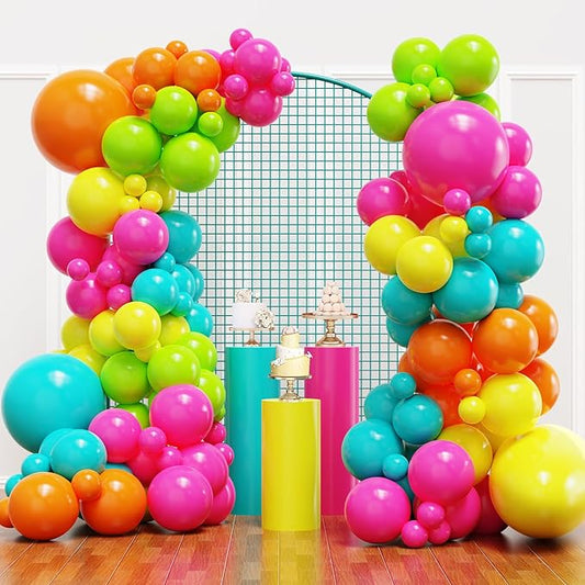 YMSZ Tropical Hawaiian Balloons Arch Garland Kit, 136pcs Hot Pink Orange and Yellow Green Teal Balloons with Different Size for Hawaiian Summer Birthday Baby Shower Party Decorations