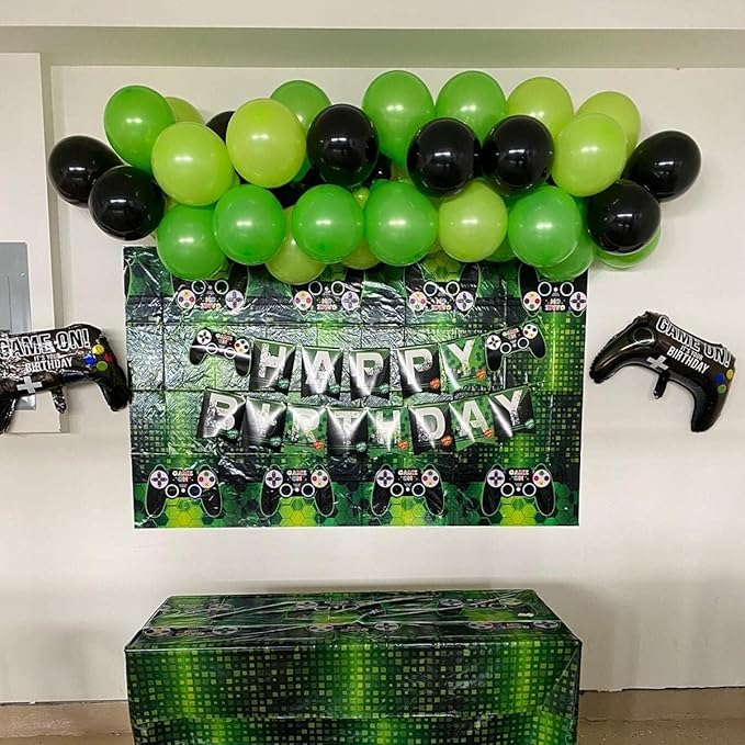Green and Black Soccer Balloon Garland Arch Kit, Black Light Lime Green Latex Balloons Balloon for Boys Men Video Game Jungle Football Theme Baby Shower Soccer Birthday Party Decorations Supplies