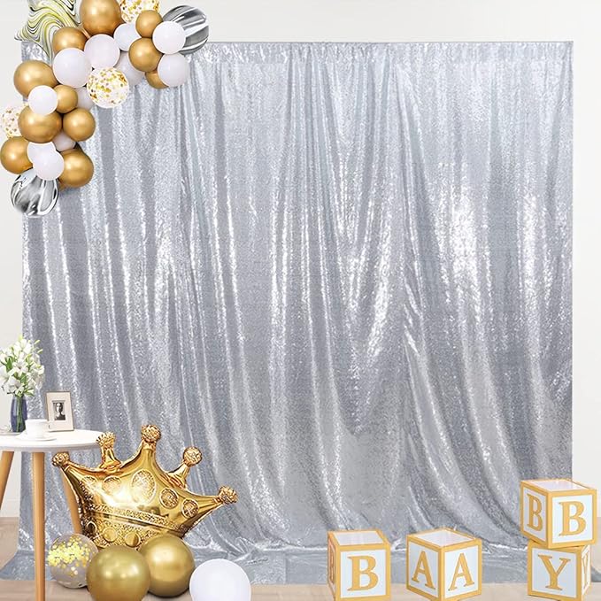SquarePie 6x6ft Silver Sequin Backdrop, High Density Non-Transparent Glitter Curtain for Photography, Birthday, Wedding Party Decorations, Thick Solid Background with 4" Rod Pocket, 1 Panel
